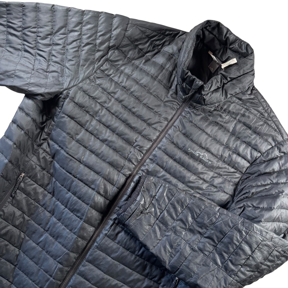Eddie Bauer Puffer Jacket Mens XL Black EB650 Down Insulated Quilted Full Zip